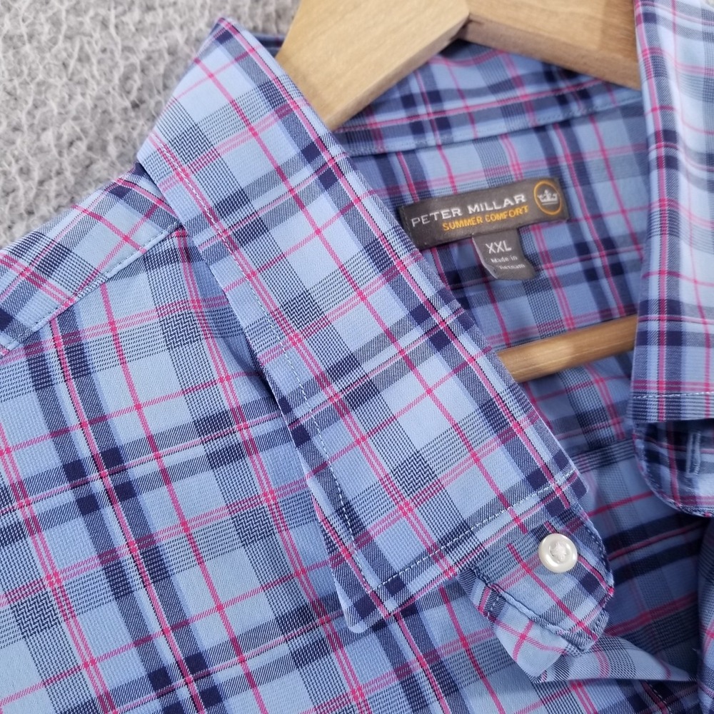 Peter Millar Shirt Mens XXL Blue Plaid Summer Comfort Performance Tech Sport